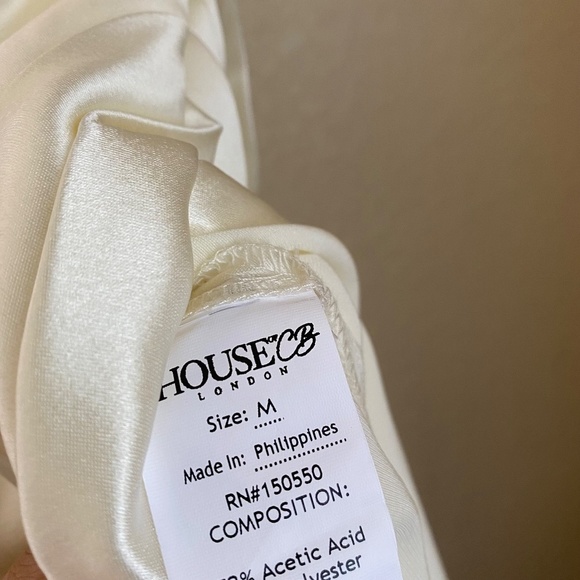 House of CB Reva Dress in Ivory satin size Medium NWOT white midi - Picture 17 of 17